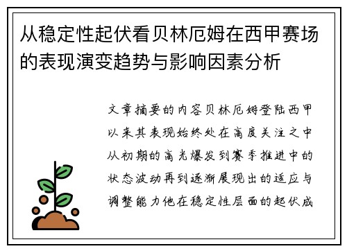 从稳定性起伏看贝林厄姆在西甲赛场的表现演变趋势与影响因素分析